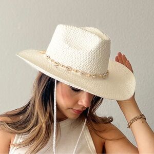 White Straw Hat with Shell Detailing
